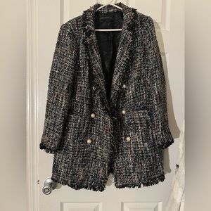 NWT Sans Souci Multicolor & Silver Boucle Deconstructed Plaid Coat Size large